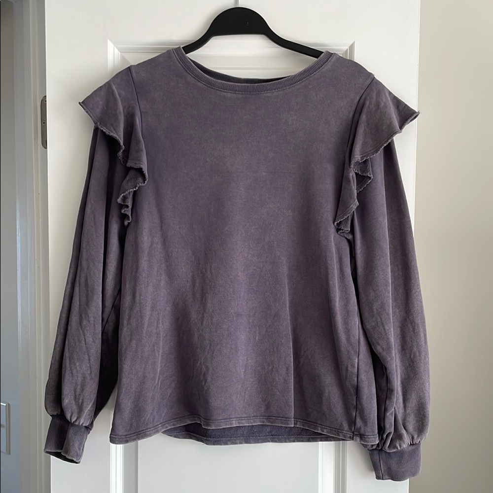 Women's Purple Ruffle Sleeve Distressed Top